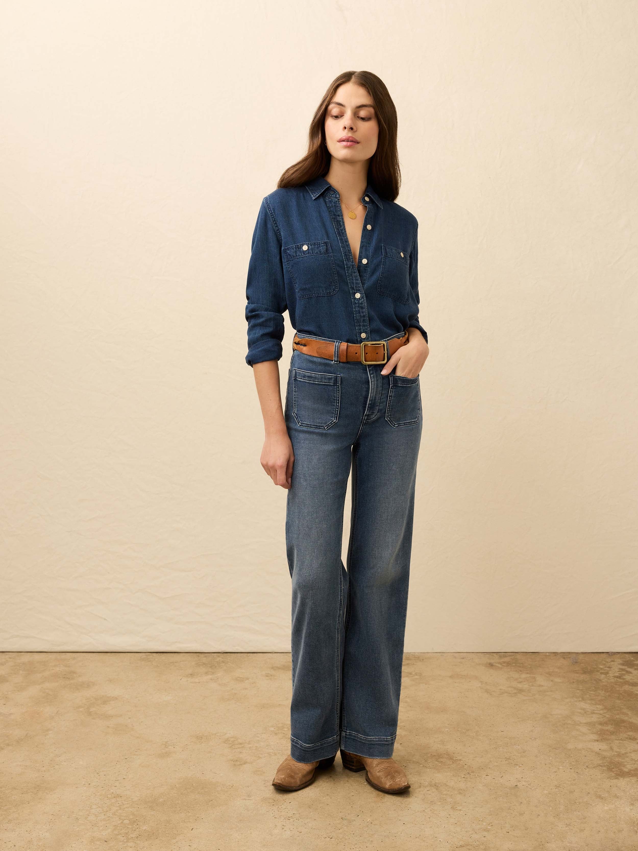 Faherty Tried & True Chambray Shirt - Night Lagoon Wash, photo 5 of 5