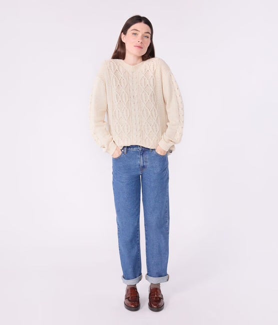 Petit Bateau Irish Cable Knit Sweater - Ivory, photo 1 of 6