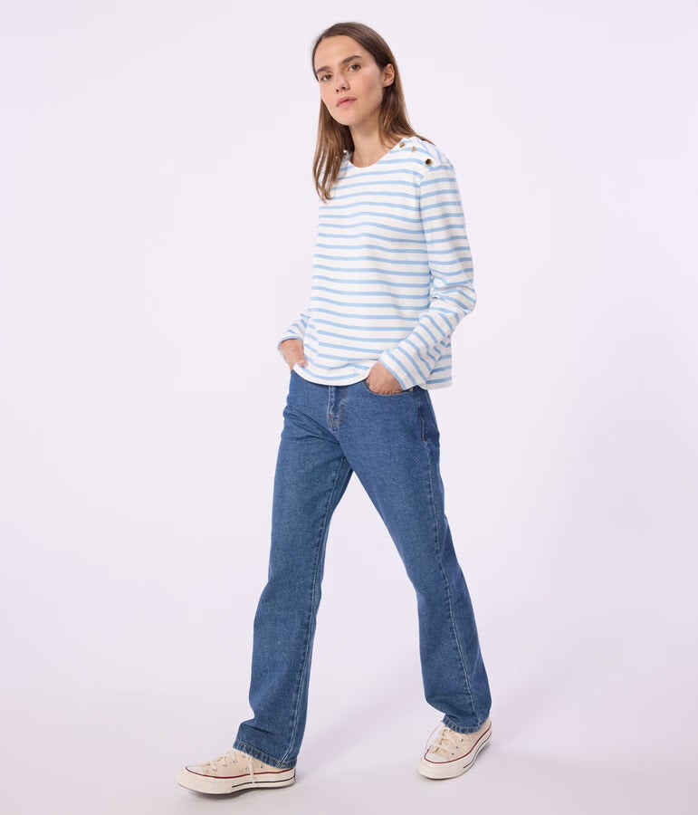Petit Bateau Breton Stripe Top with Shoulder Buttons - White/Blue, photo 5 of 6