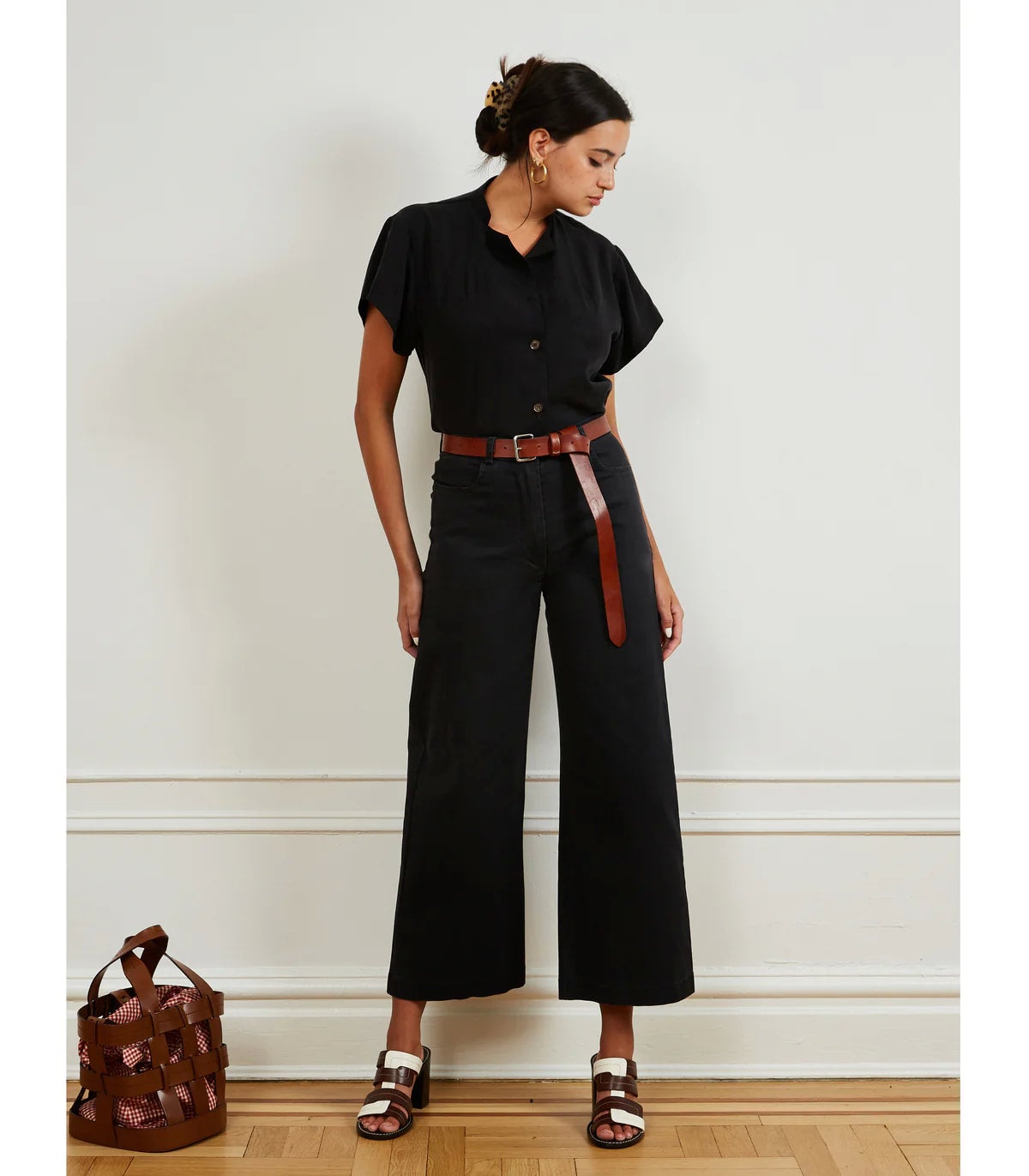 Loup Toni Wide Leg Pant - Black Twill, photo 1 of 4