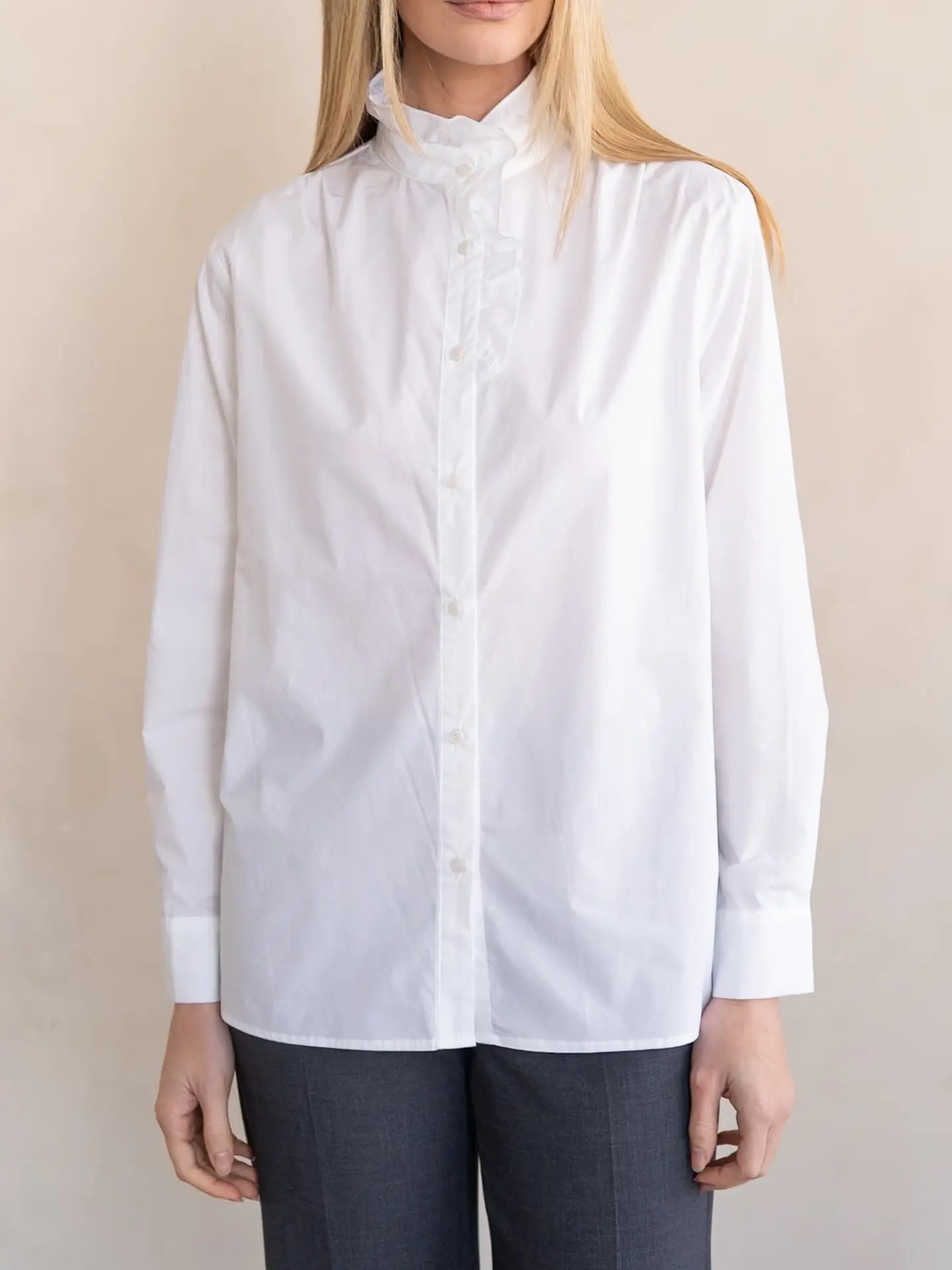 Elle Grey Ruffle Collar Blouse -White, photo 1 of 4