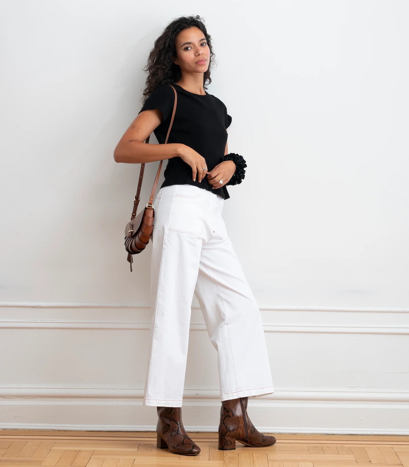 Loup Simone Wide Leg Crop Jean - White/Red, photo 2 of 8