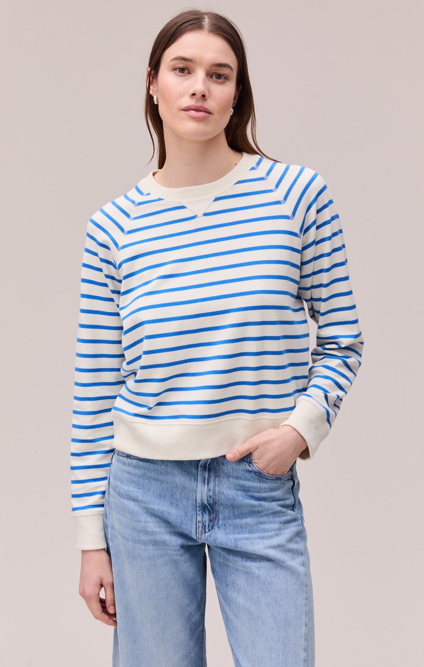 Richer Poorer Malibu Pima Sweatshirt - Pop Blue Stripe, photo 1 of 4