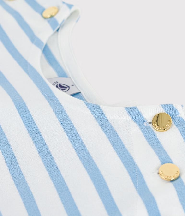 Petit Bateau Breton Stripe Top with Shoulder Buttons - White/Blue, photo 3 of 6