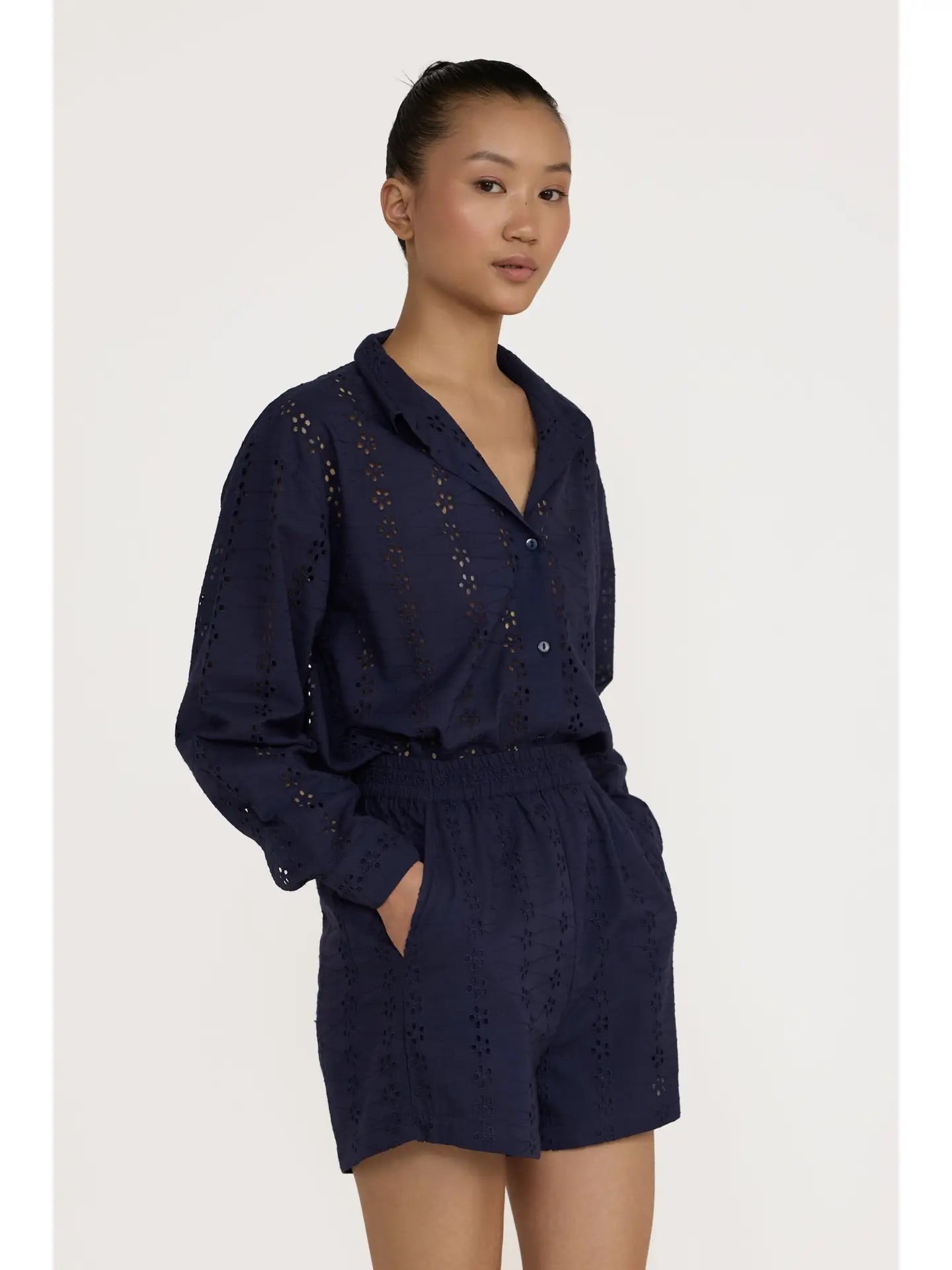 Laude Eyelet Everything Shirt - Navy, photo 1 of 5