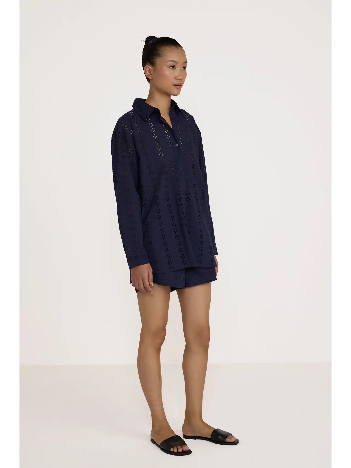Laude Eyelet Everything Shirt - Navy, photo 2 of 5