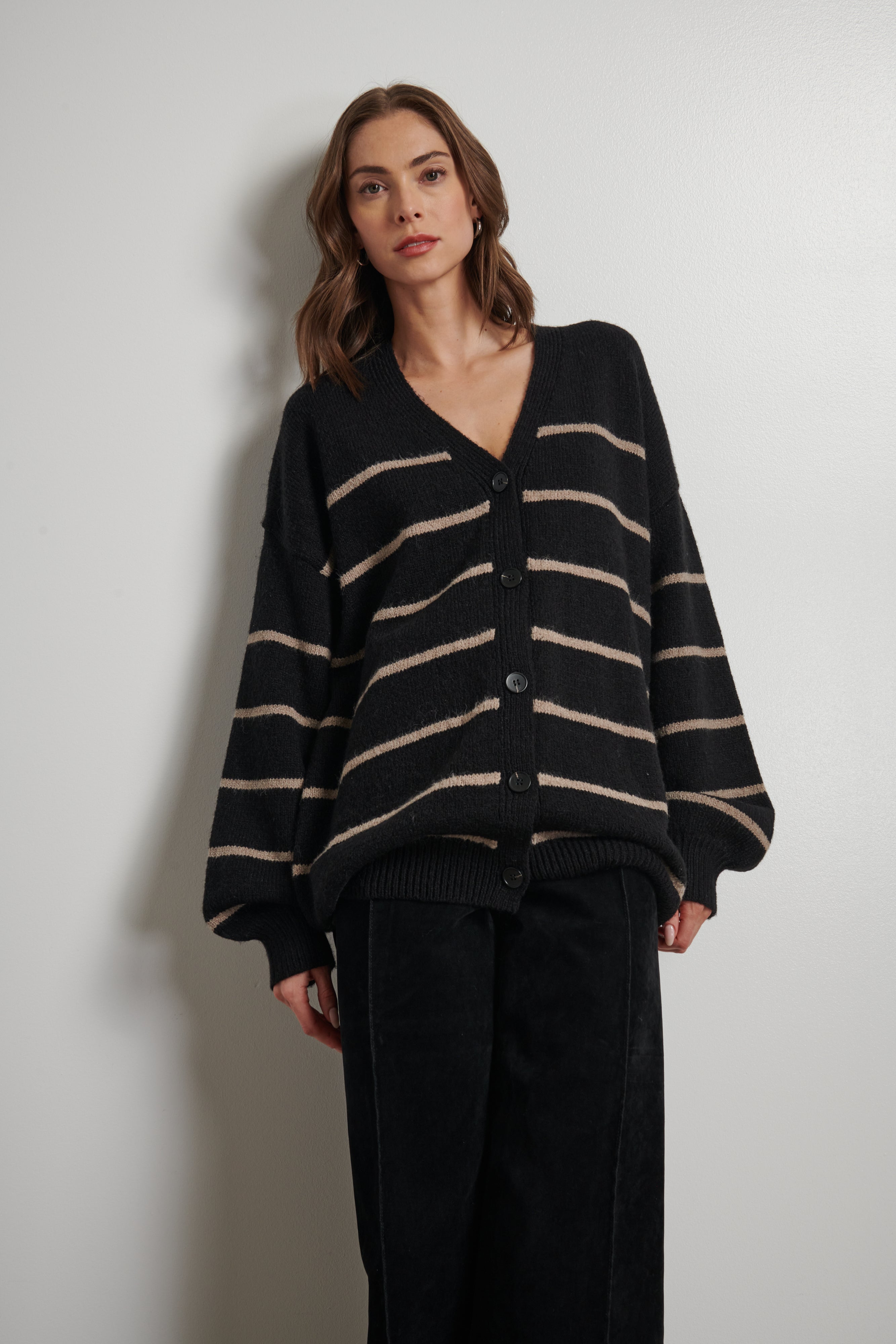 LINE Della Stripe Cardigan - Oyster Stripe, photo 1 of 3