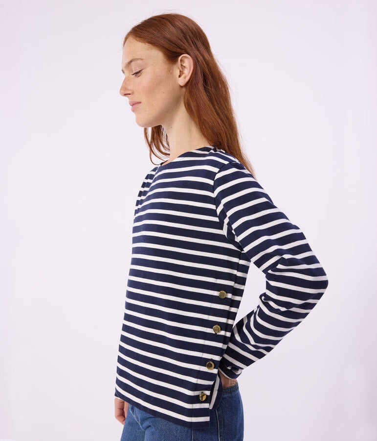 Petit Bateau Breton Stripe Side Button Top - Navy/White, photo 1 of 6