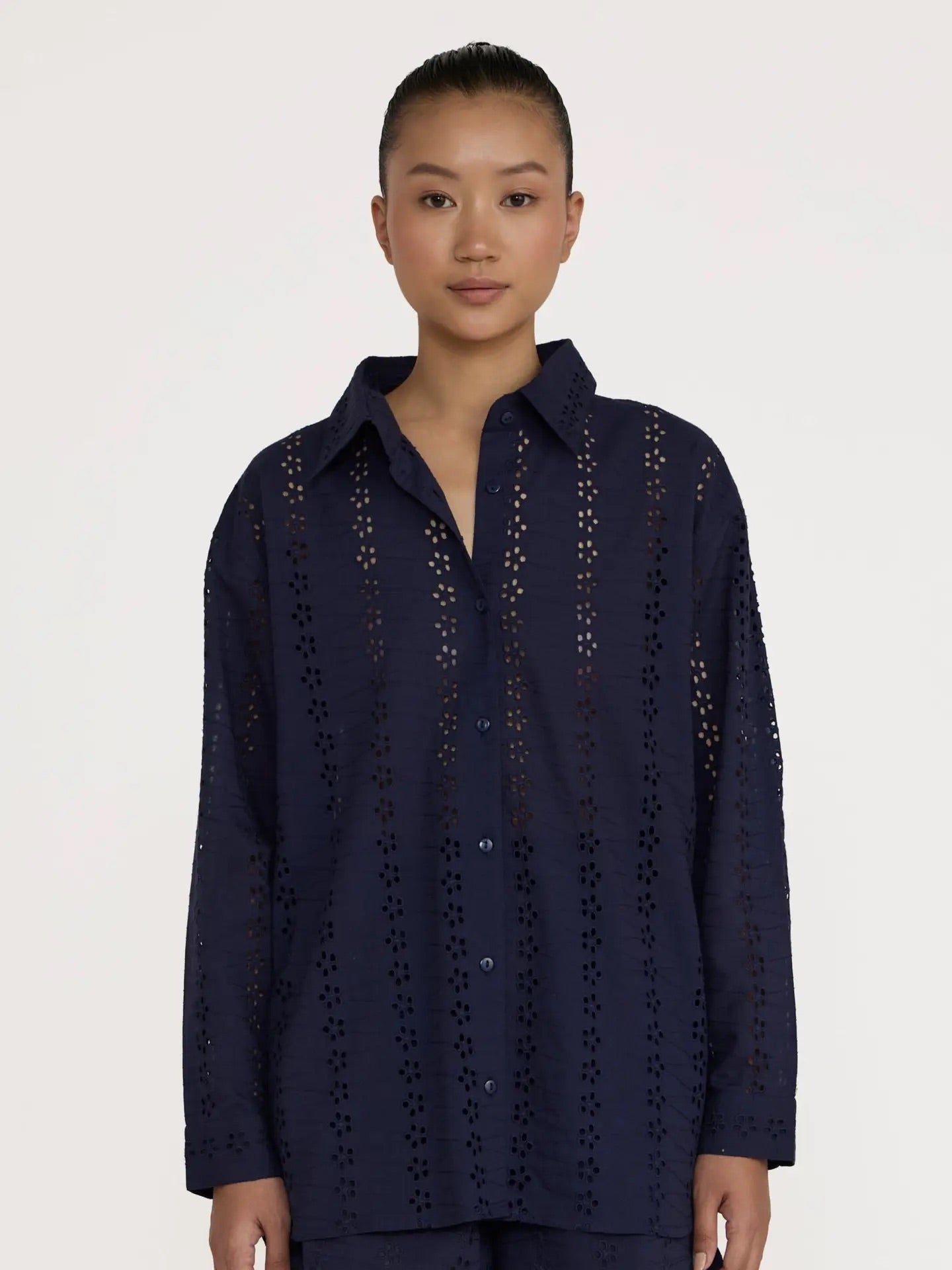 Laude Eyelet Everything Shirt - Navy, photo 5 of 5