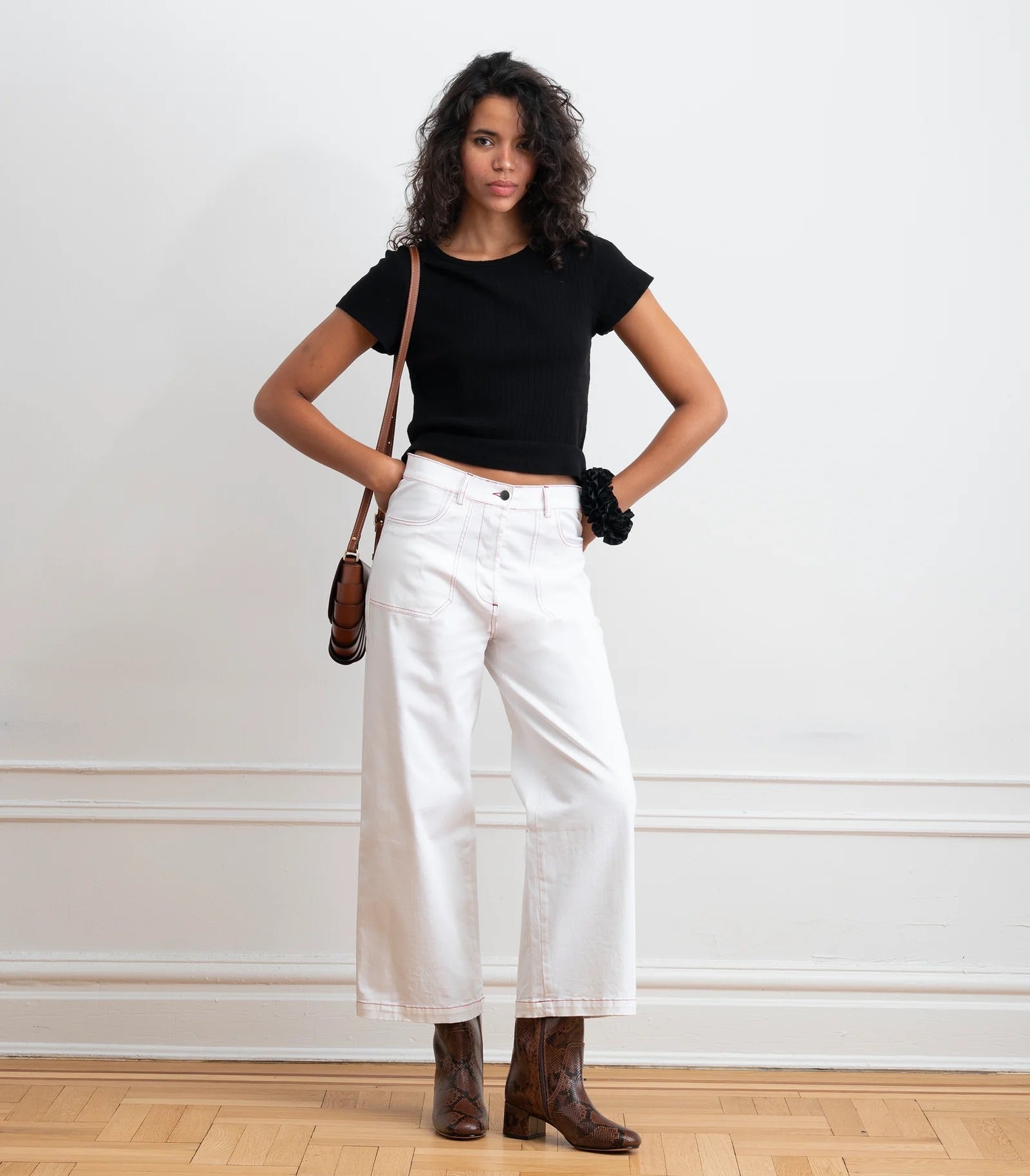 Loup Simone Wide Leg Crop Jean - White/Red, photo 1 of 8