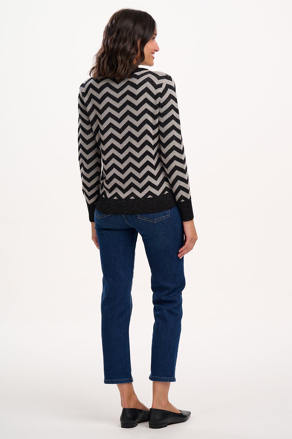 Sugarhill Brighton Rowena Sparkle Chevron Sweater - Black/Silver, photo 4 of 4
