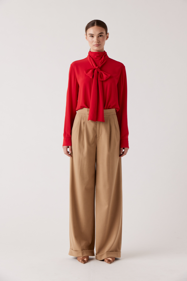 Rue Sophie Mara Tie Neck Blouse - Rouge Red, photo 1 of 3