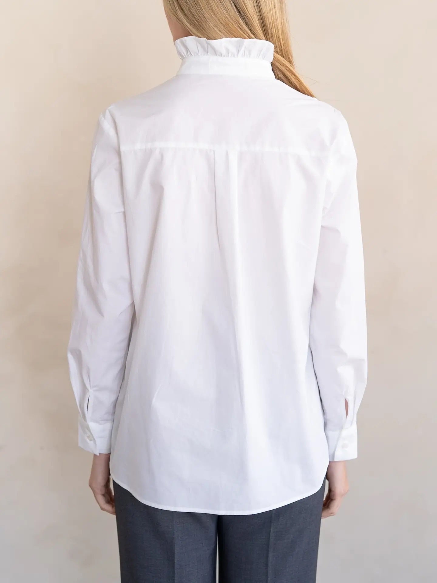 Elle Grey Ruffle Collar Blouse -White, photo 2 of 4