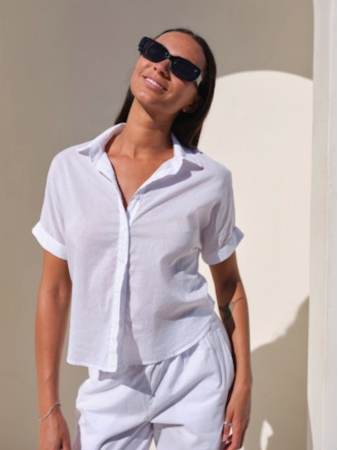 Stateside Voile Dolman Short Sleeve Shirt - White, photo 1 of 4