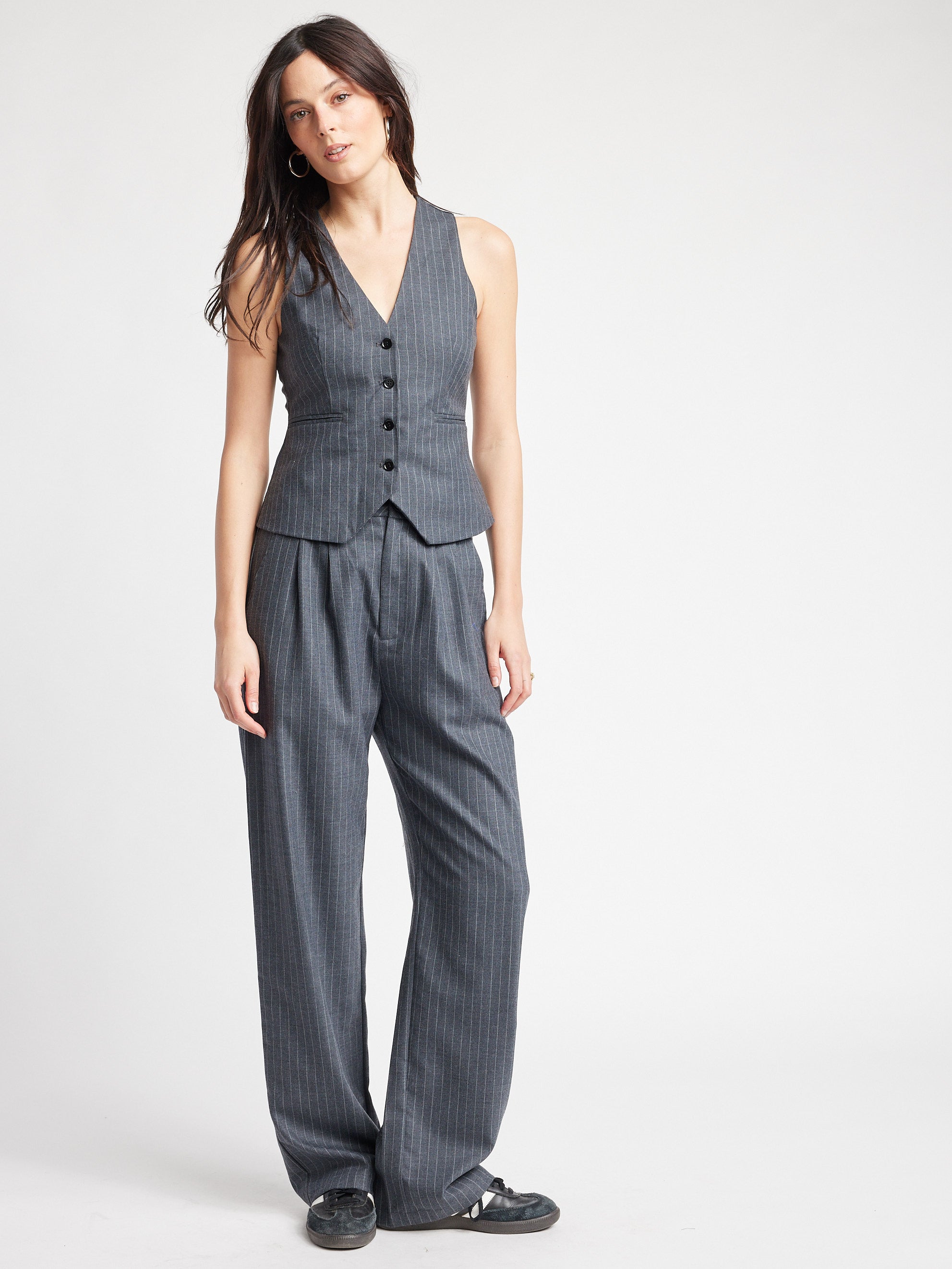 Self Contrast Pinstripe Meara Pant - Charcoal
