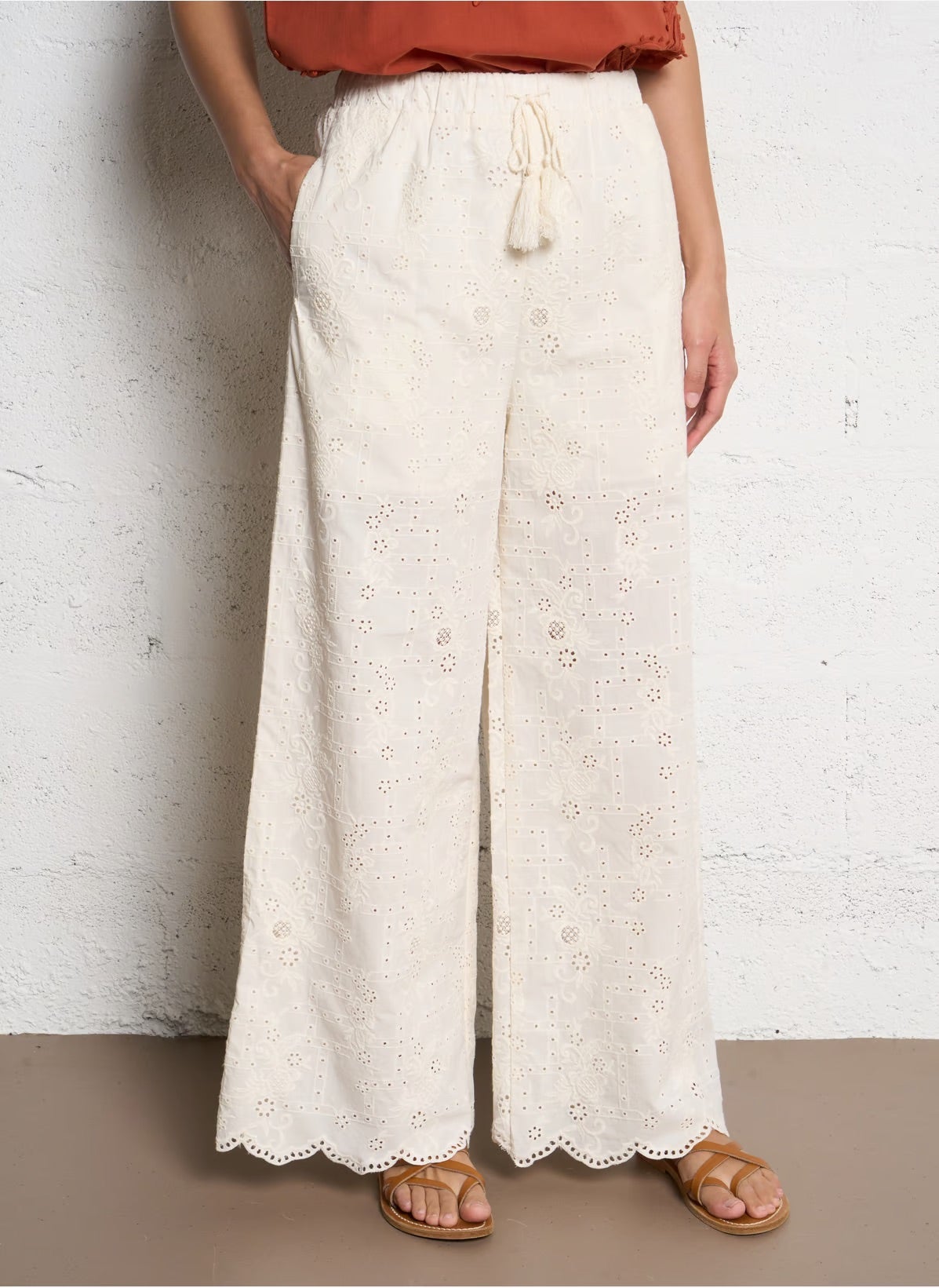 See U Soon Embroidered Eyelet Pant - Ecru, photo 3 of 8