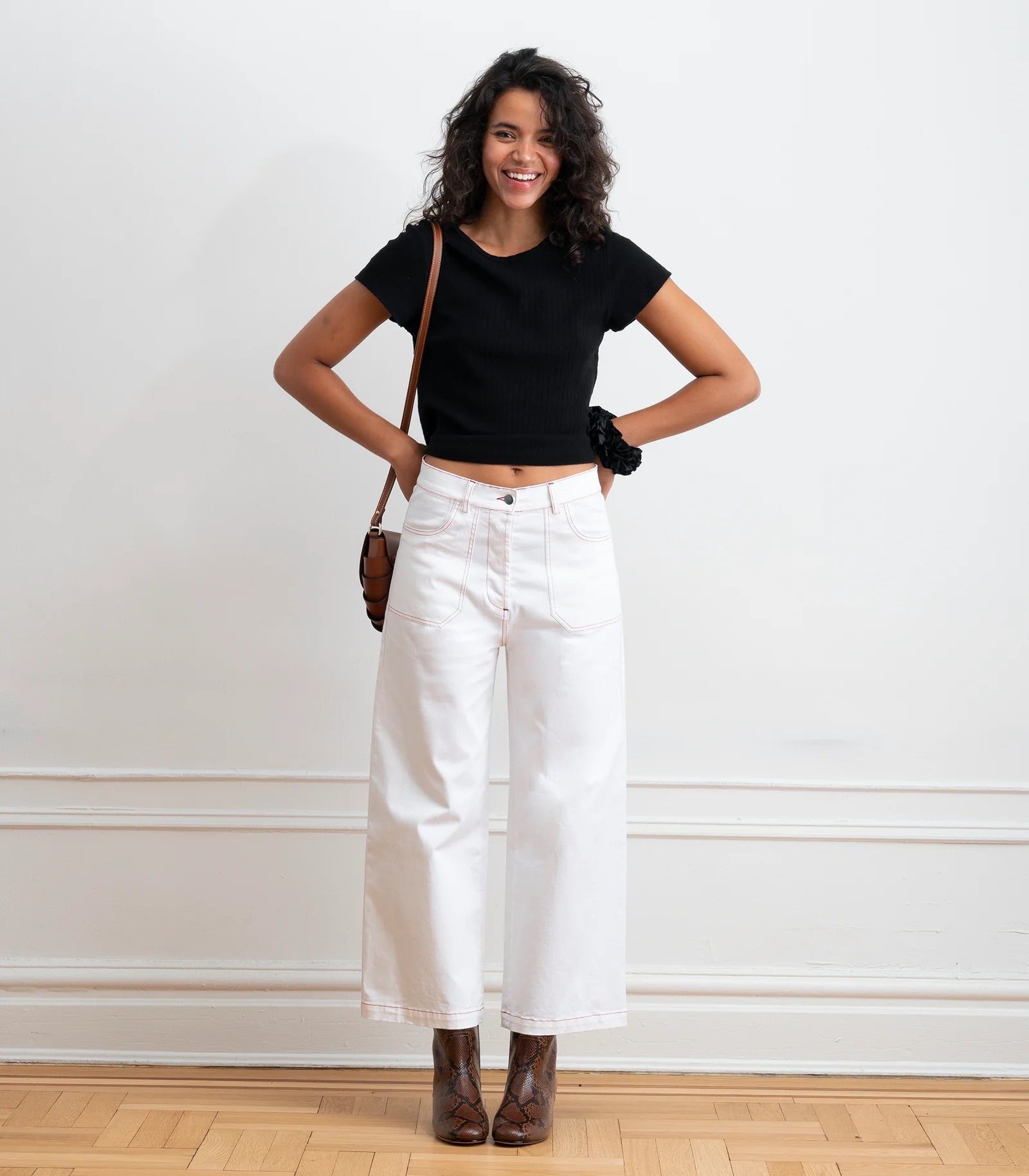 Loup Simone Wide Leg Crop Jean - White/Red, photo 7 of 8