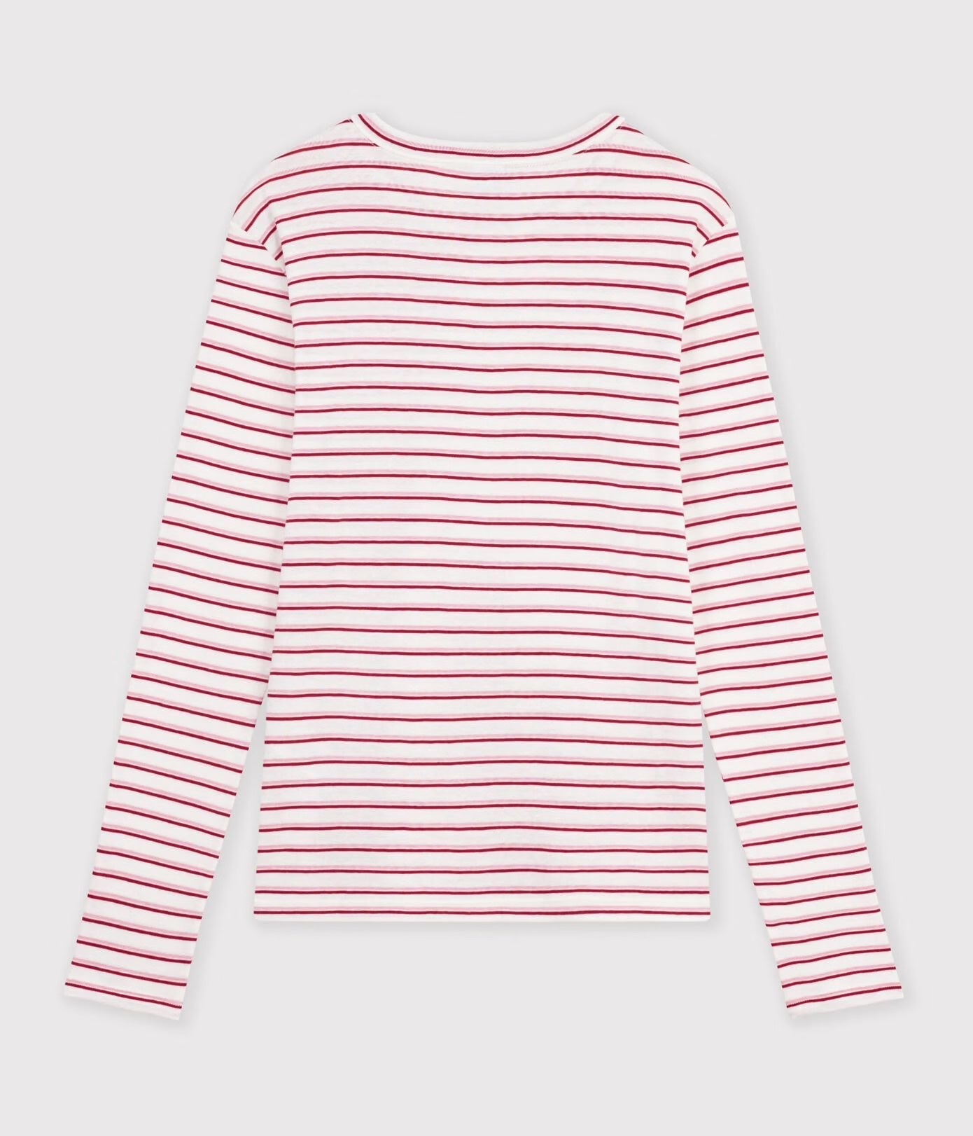 Petit Bateau Round Neck L/S Stripe Tee - White/Pink/Red, photo 2 of 3