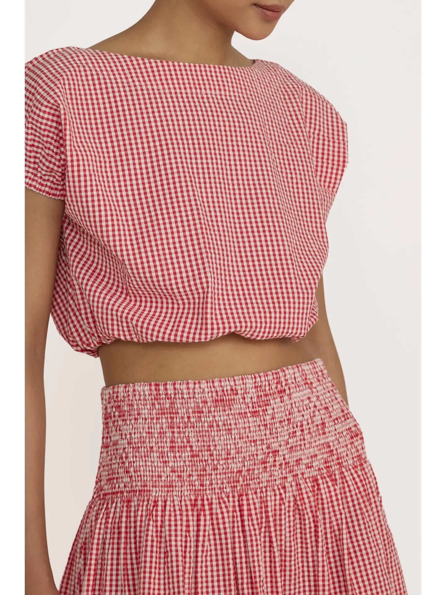 Laude Gingham Bubble Top - Poppy Red, photo 1 of 5