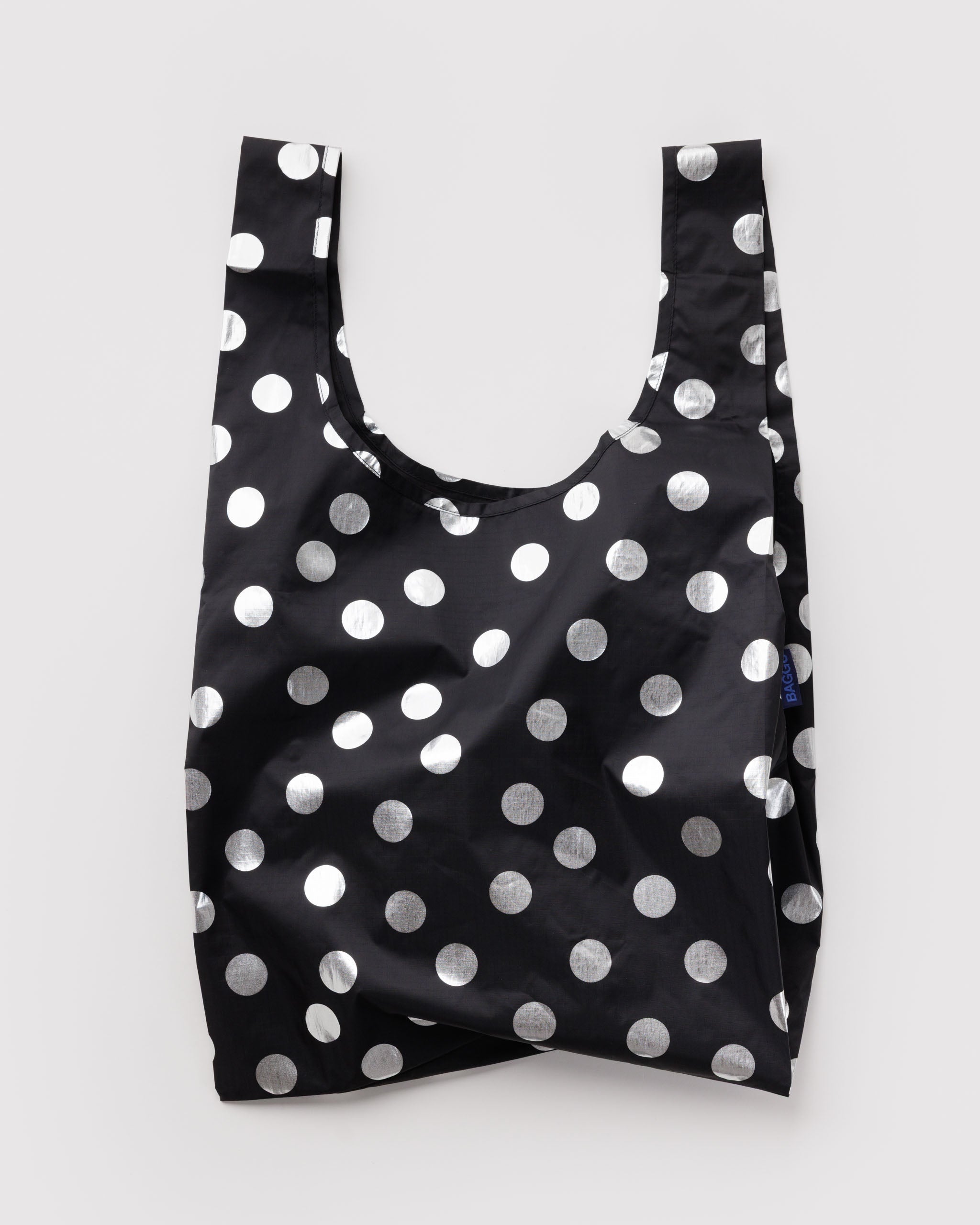 BAGGU Reusable Shopping Tote - Black with Silver Metallic Polka Dots, photo 1 of 3