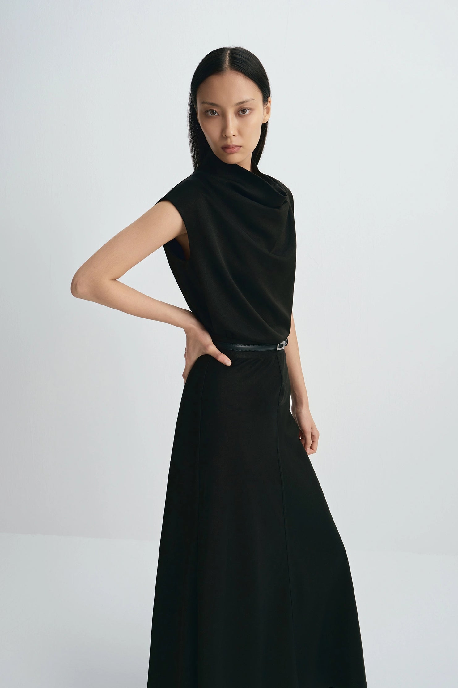 Rue Sophie Sleeveless Tess Cowl Neck Top - Black, photo 6 of 8