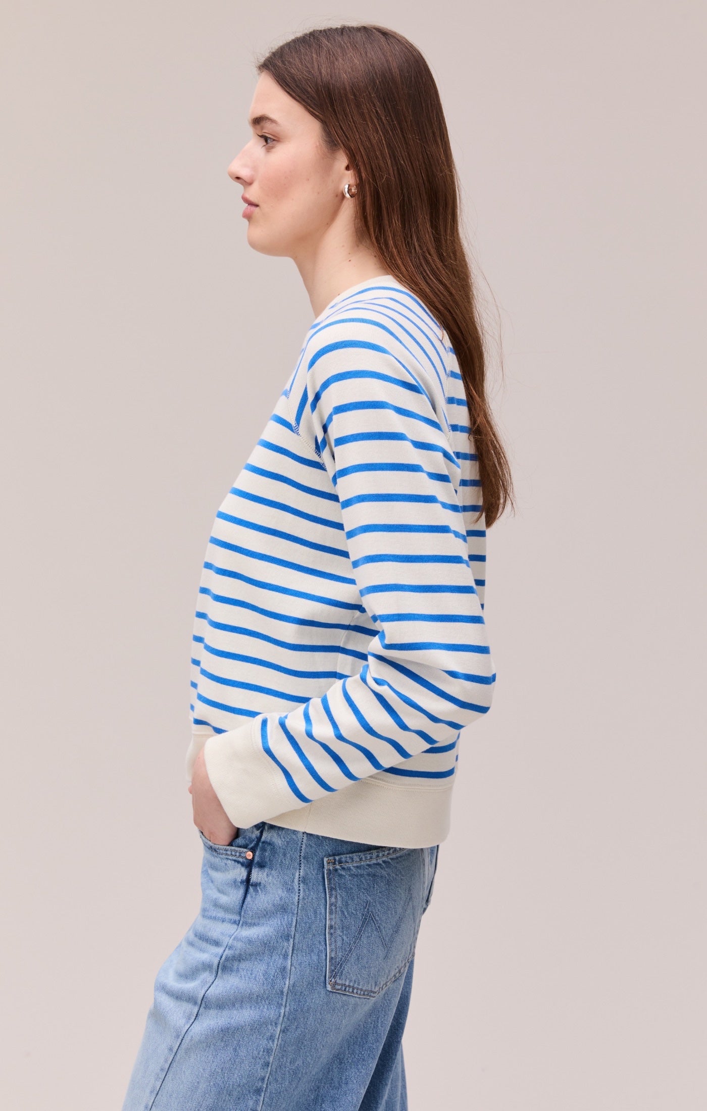 Richer Poorer Malibu Pima Sweatshirt - Pop Blue Stripe, photo 3 of 4