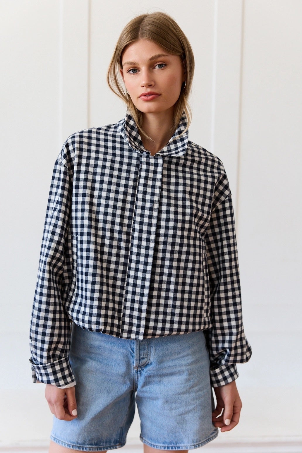 Raisonnel Gingham Zip Jacket - Navy/White, photo 1 of 7