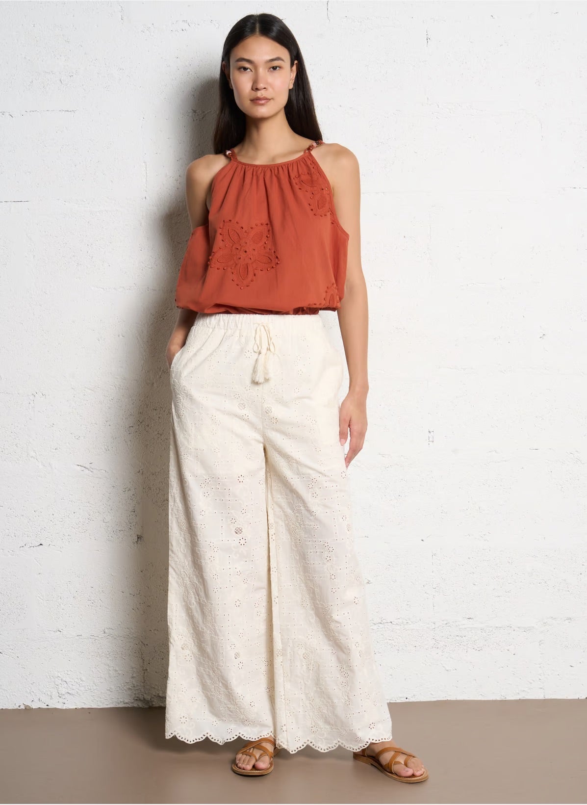 See U Soon Embroidered Eyelet Pant - Ecru, photo 1 of 8