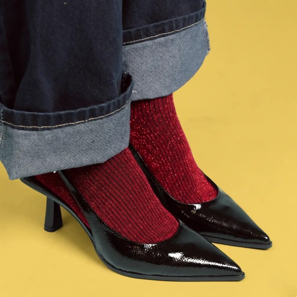 Klue Glitter Lurex Socks - Cherry Red, photo 4 of 4