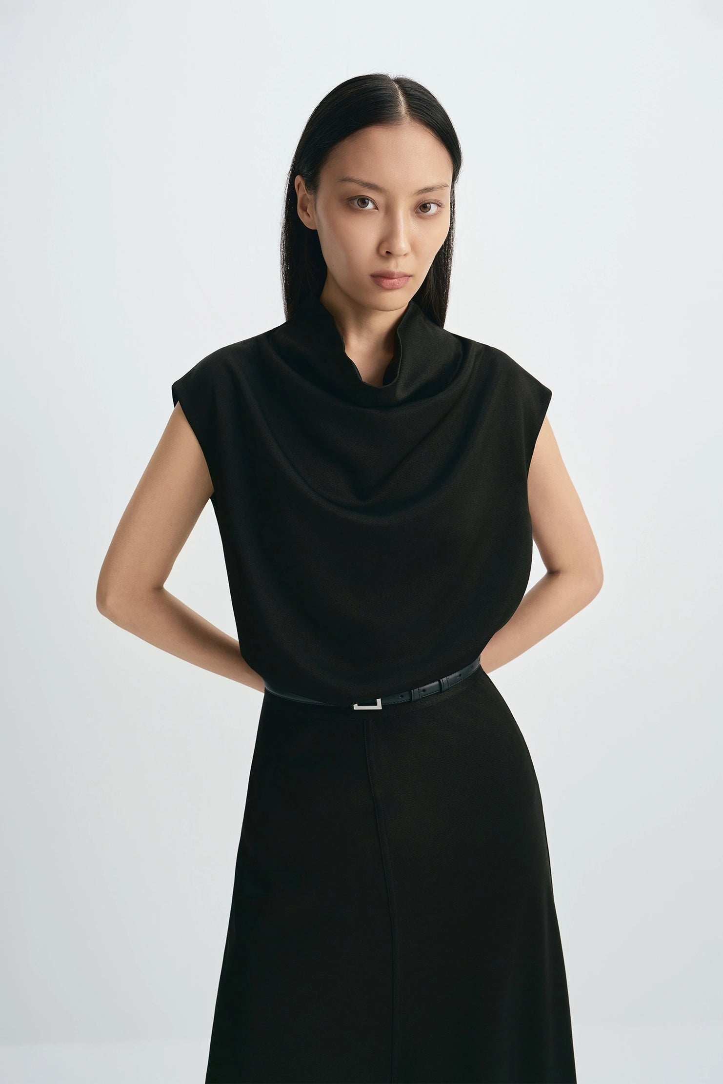 Rue Sophie Sleeveless Tess Cowl Neck Top - Black, photo 1 of 8