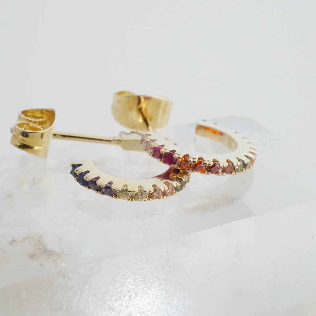 Honeycat Rainbow Crystal Huggie Hoops
