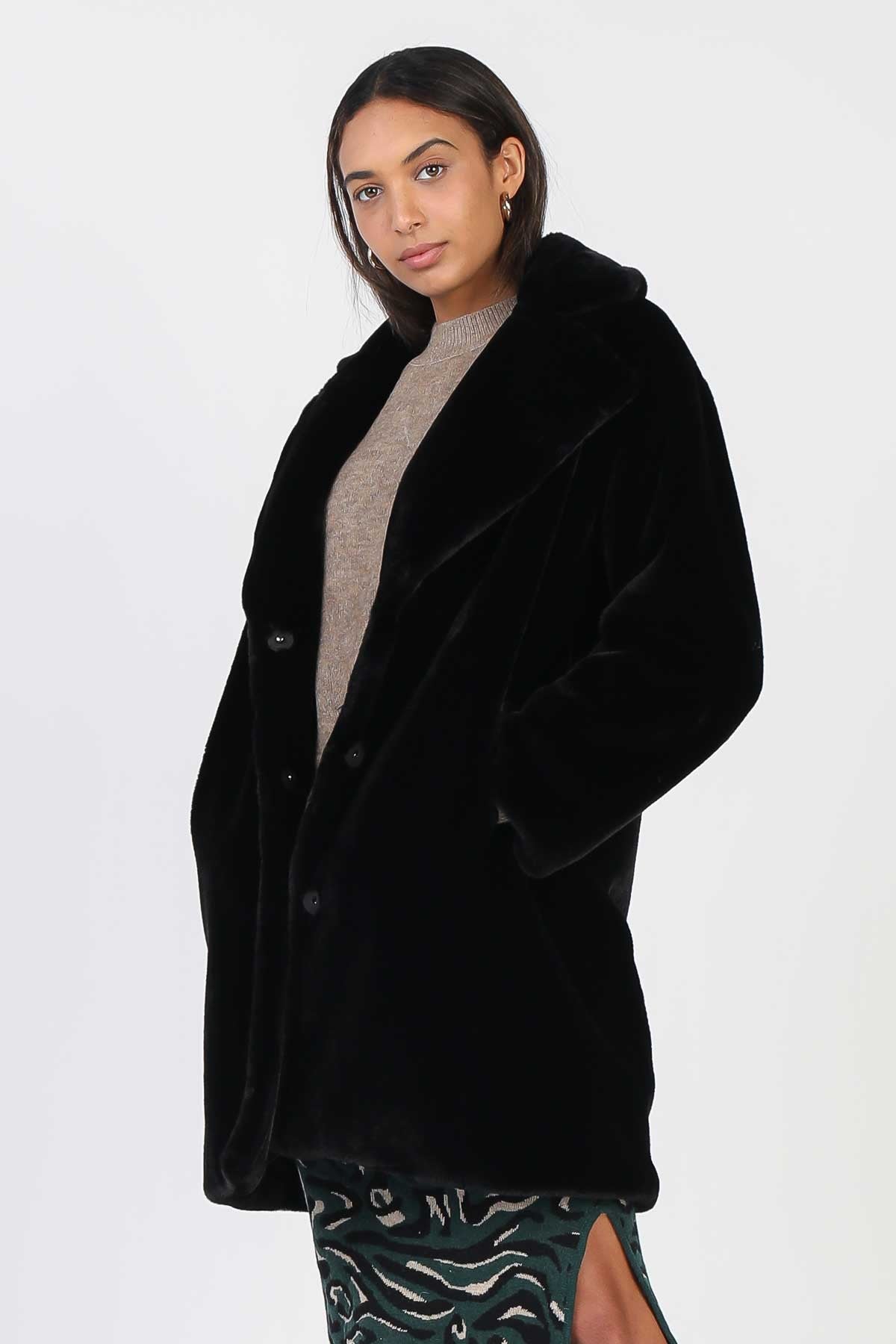 Current Air Plush Faux Fur Coat - Black, photo 1 of 3