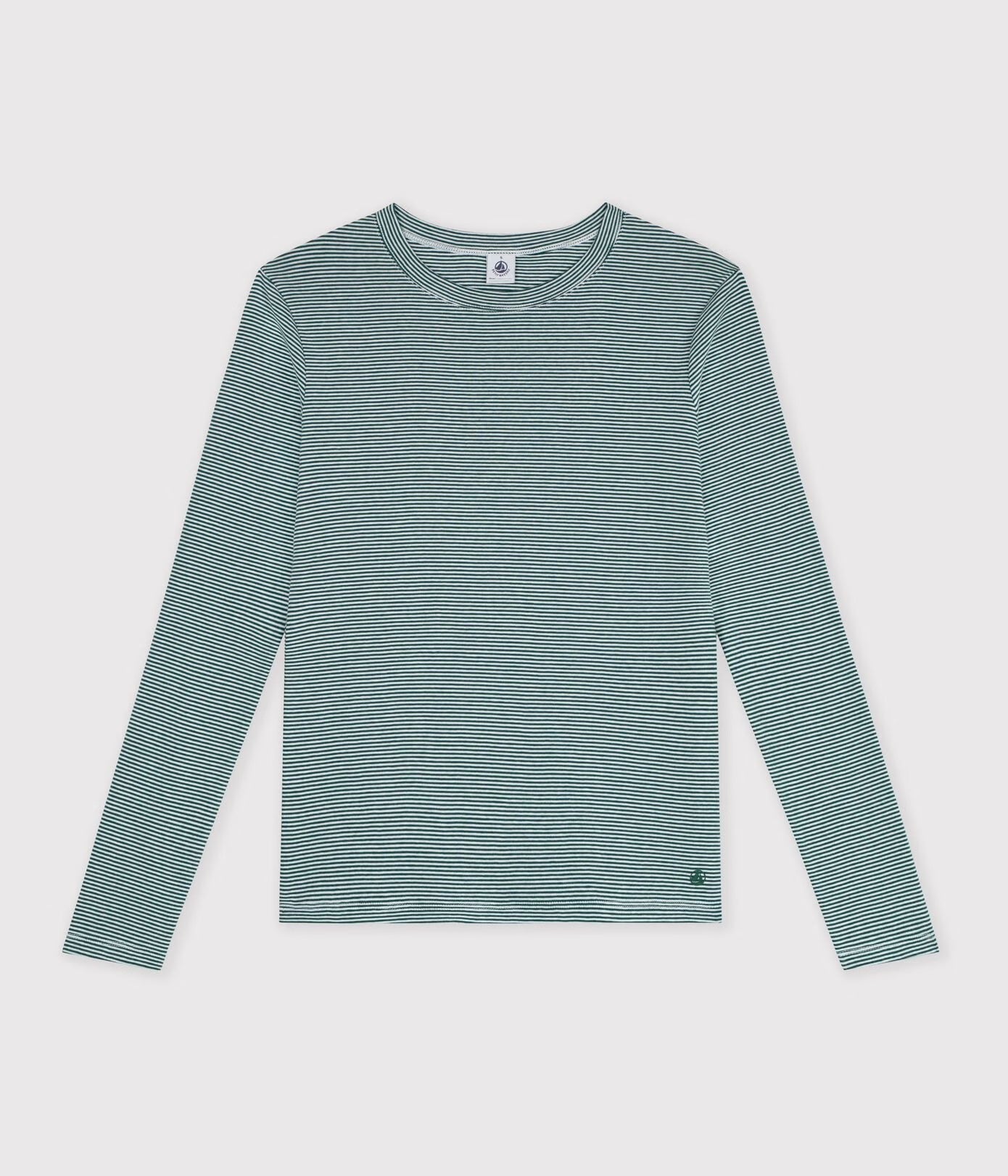 Petit Bateau Micro Stripe L/S Tee - Green/White, photo 1 of 3