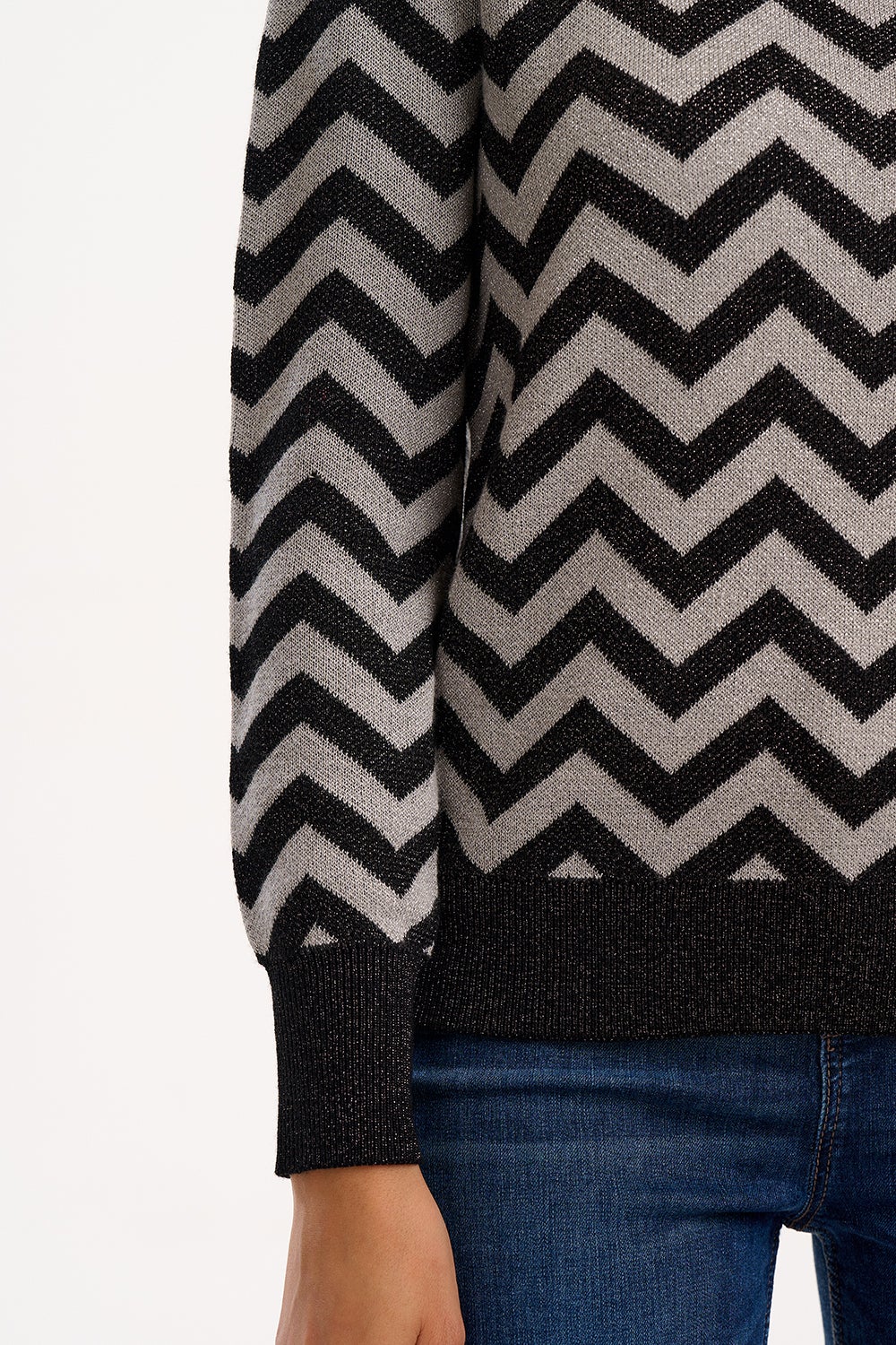 Sugarhill Brighton Rowena Sparkle Chevron Sweater - Black/Silver, photo 3 of 4