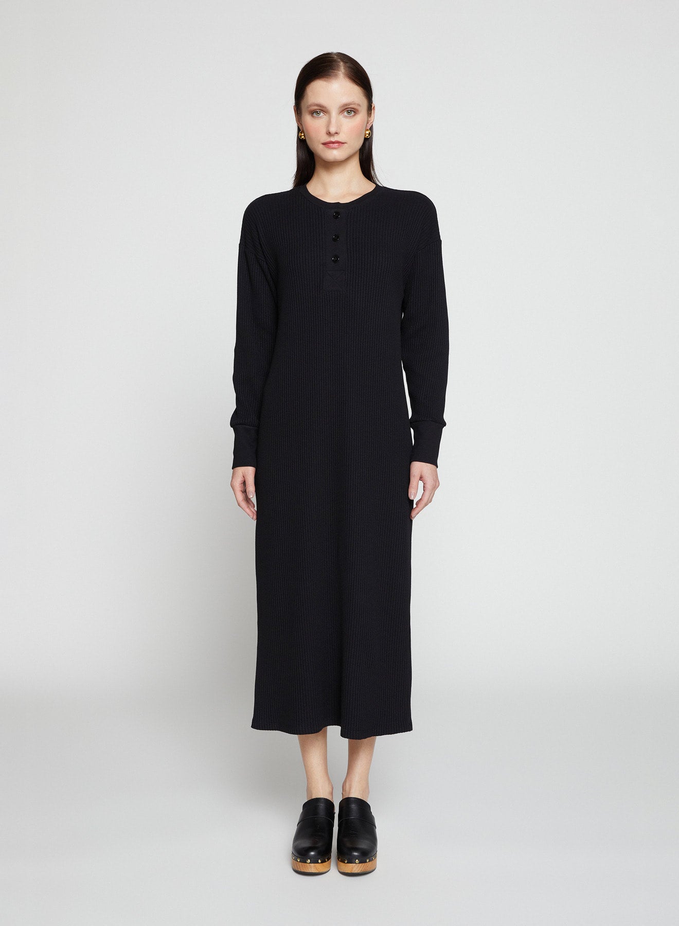 Stateside Lux Thermal Henley Dress - Black