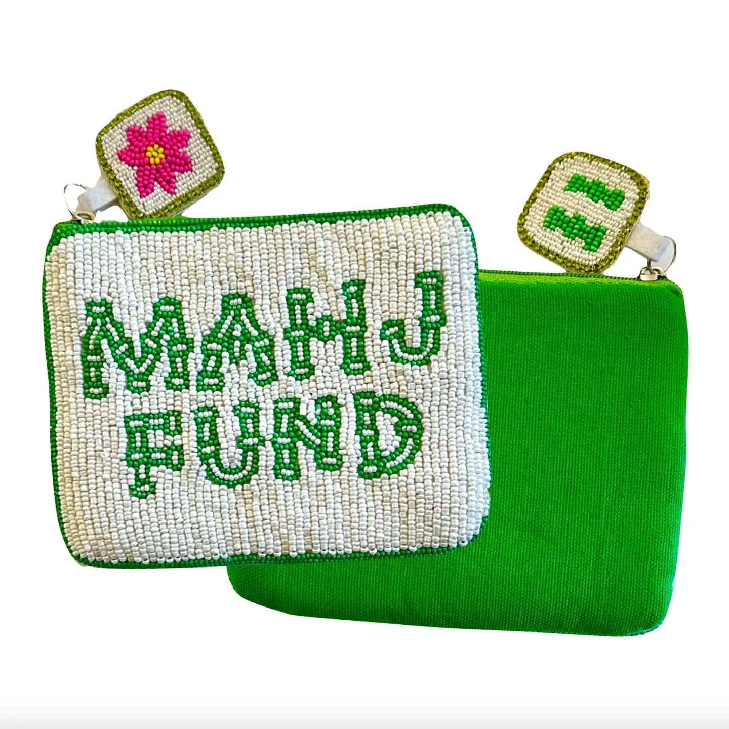 Mahj Fund Beaded Coin Purse - Ivory/Green, photo 1 of 4