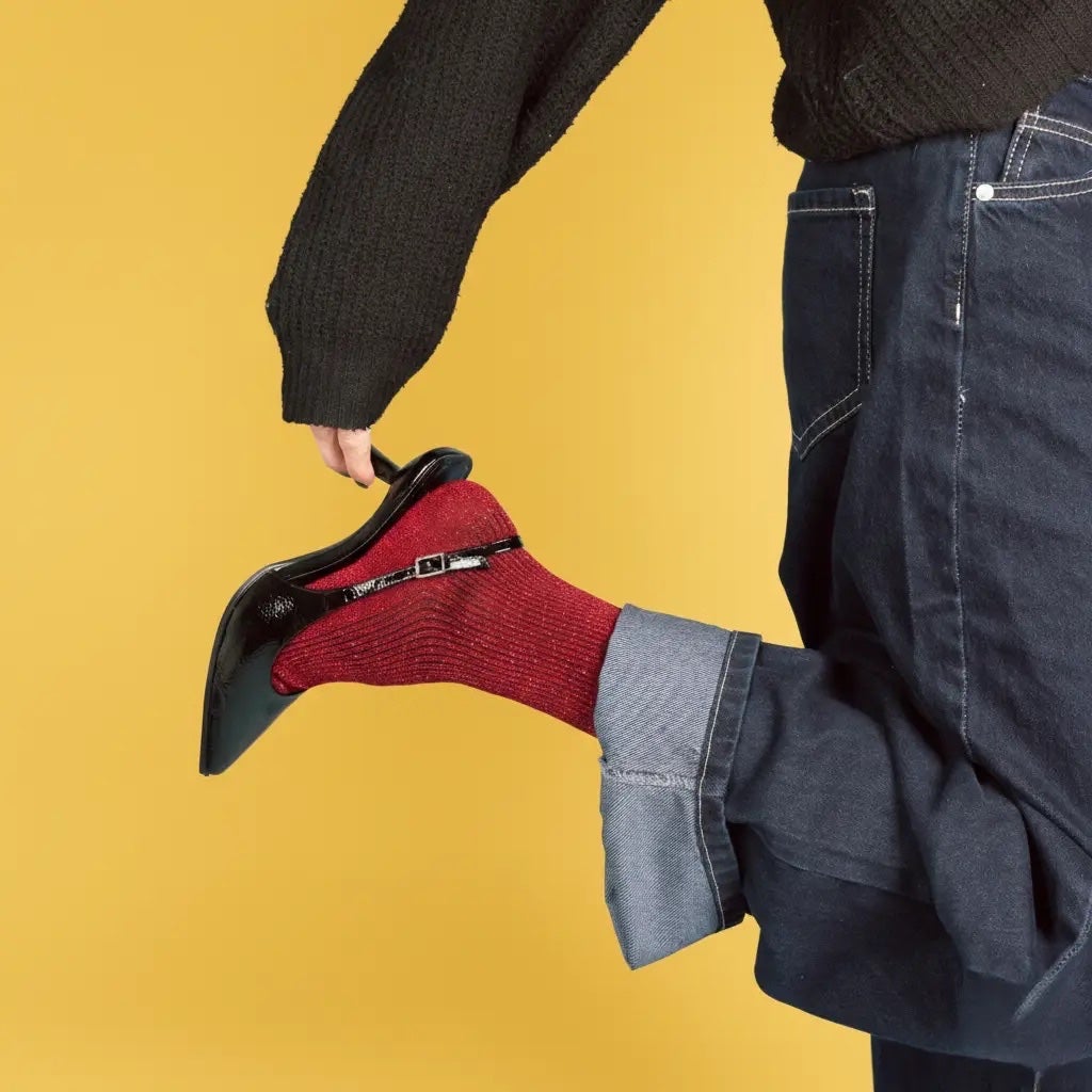 Klue Glitter Lurex Socks - Cherry Red, photo 3 of 4