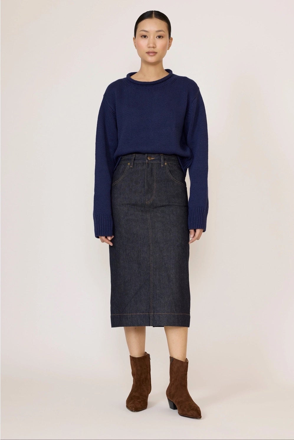 Laude 5 Pocket Denim Skirt - Dark Indigo, photo 5 of 6