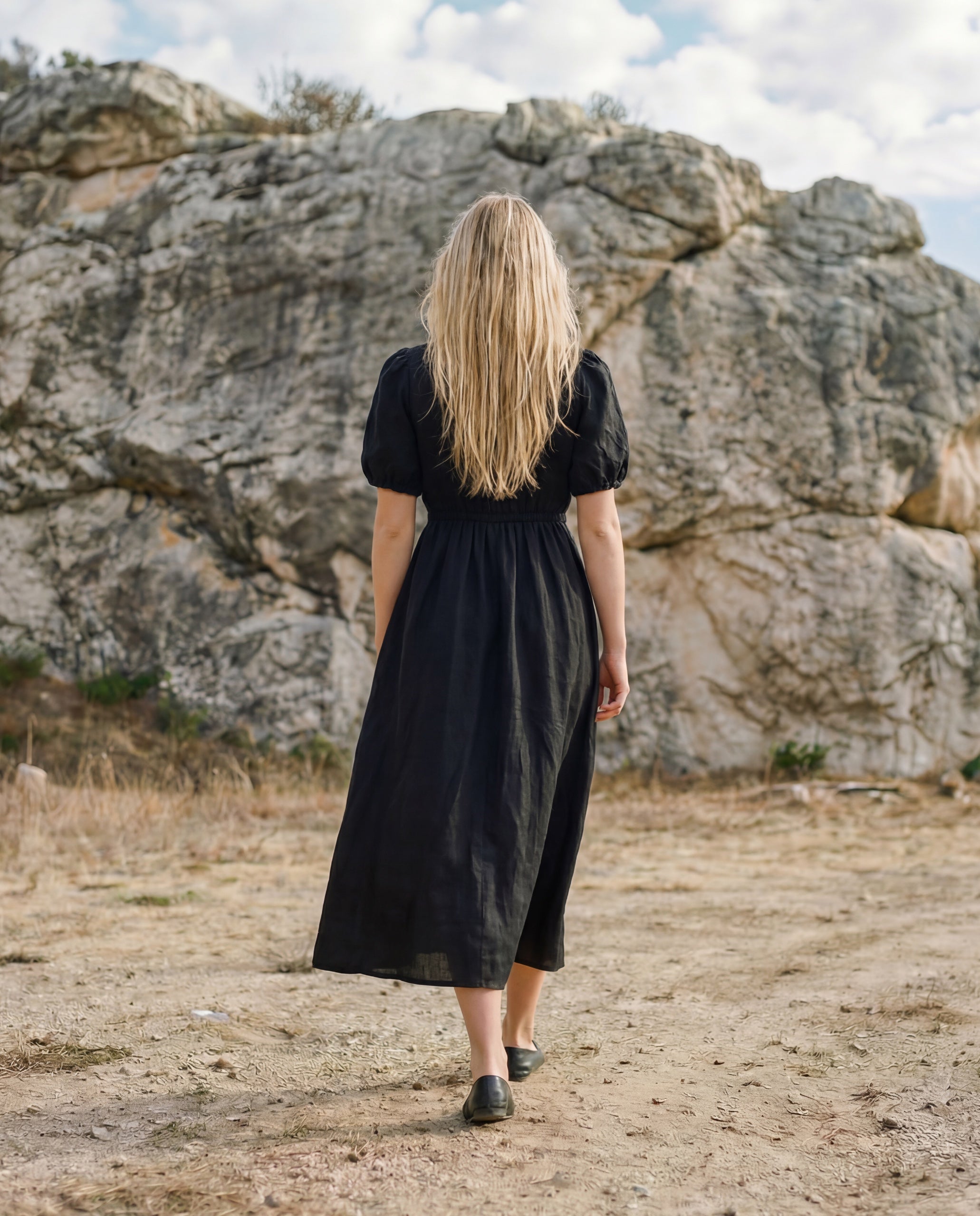 Sundry Pompeii Puff Sleeve Dress - Black, photo 2 of 2