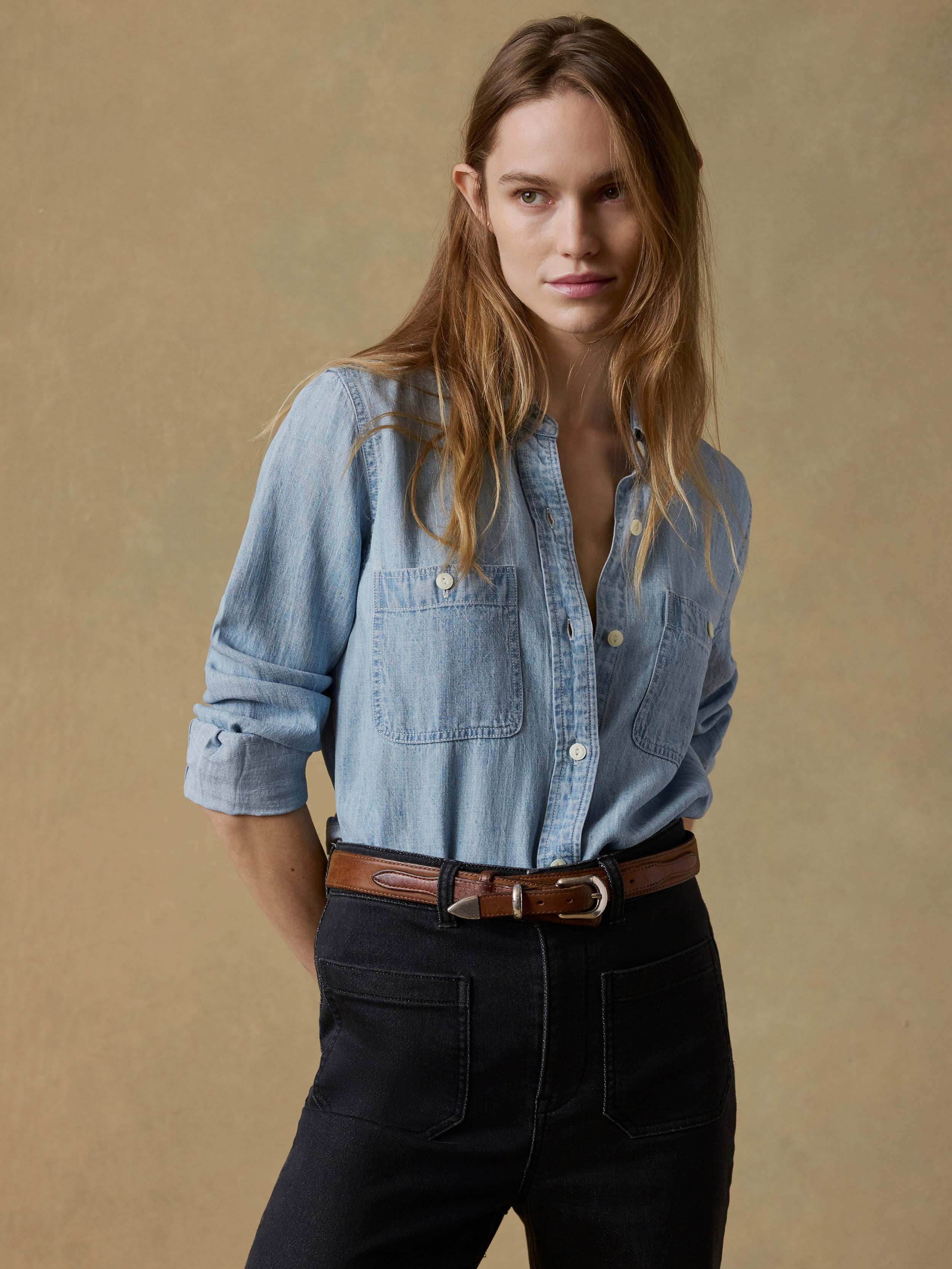 Faherty Tried & True Chambray Shirt - Mid Wash, photo 1 of 6