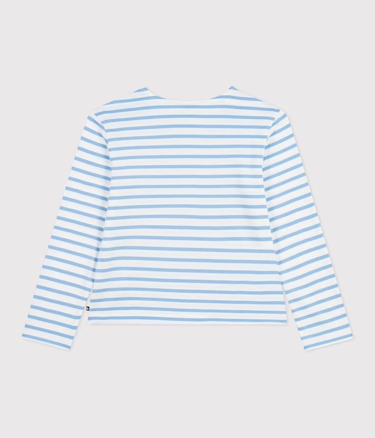 Petit Bateau Breton Stripe Top with Shoulder Buttons - White/Blue, photo 4 of 6