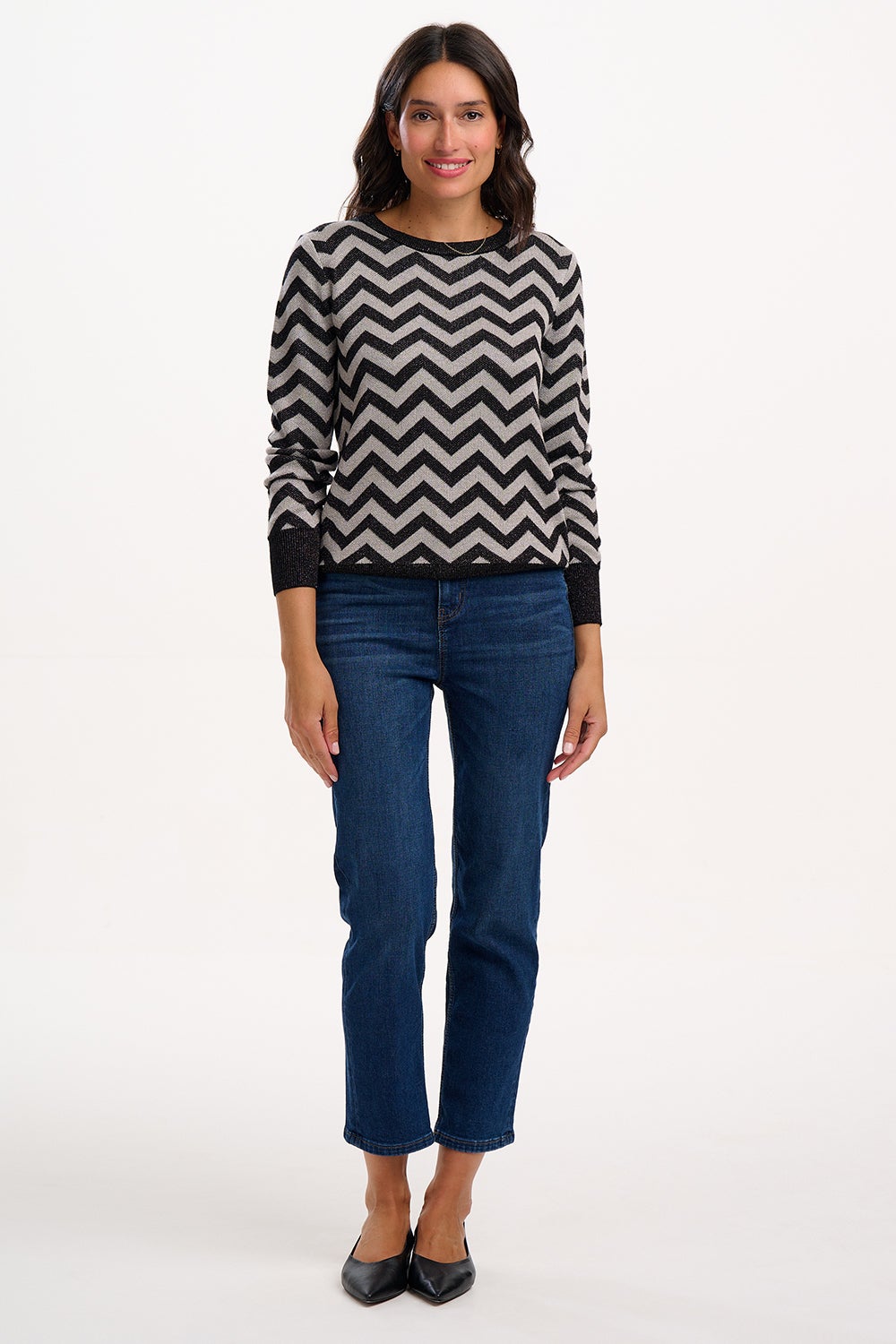 Sugarhill Brighton Rowena Sparkle Chevron Sweater - Black/Silver, photo 2 of 4