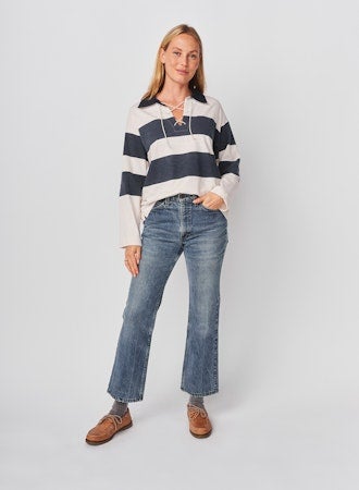 Sundry Rugby Stripe Tie Pullover - Navy/White, photo 2 of 5