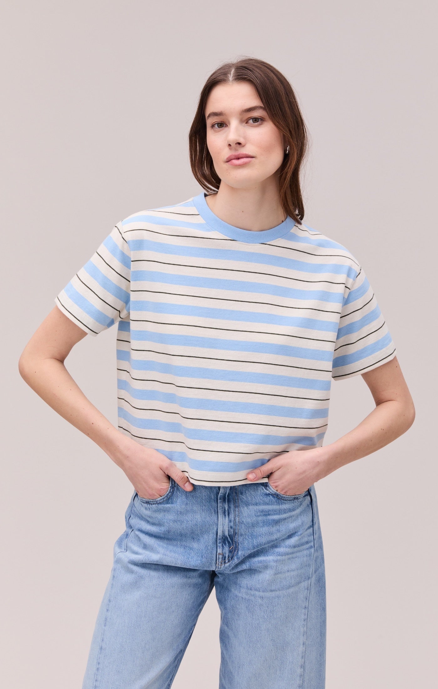 Richer Poorer Recycled Stripe Tee - Chambray Stripe, photo 1 of 3
