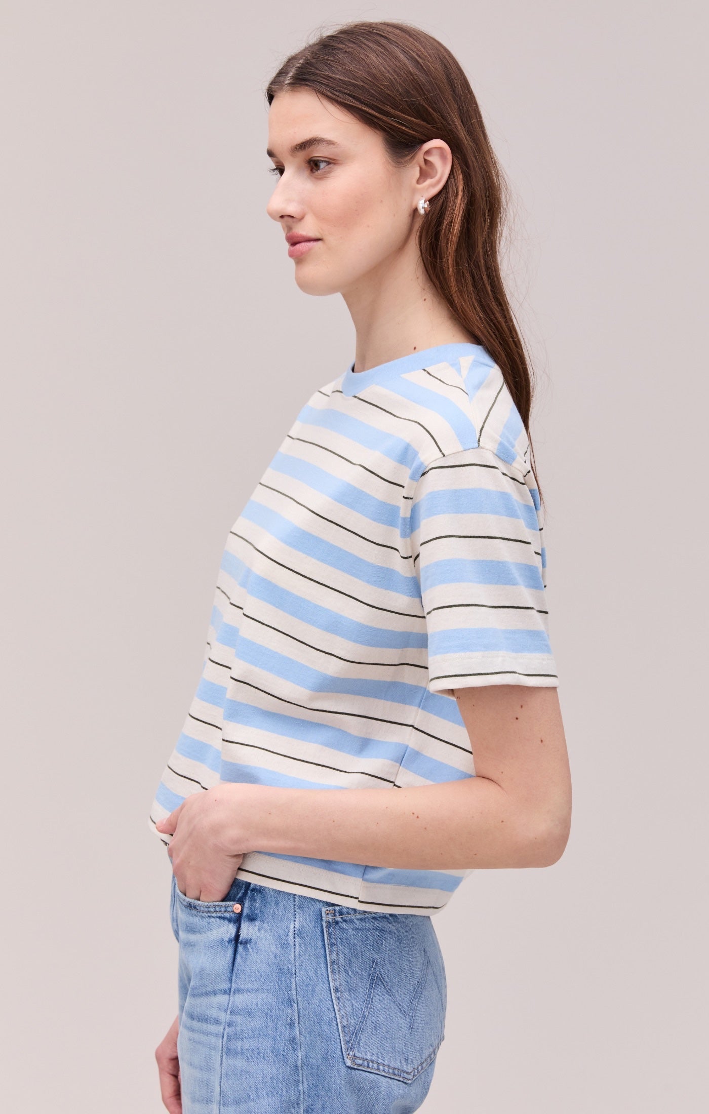 Richer Poorer Recycled Stripe Tee - Chambray Stripe, photo 2 of 3