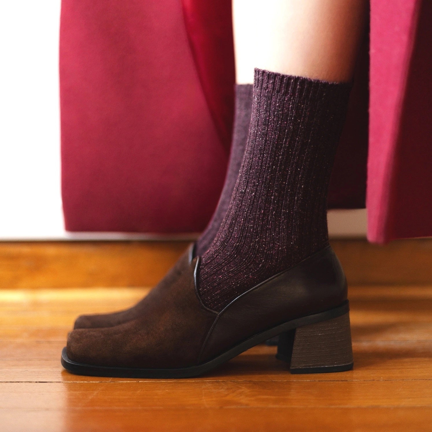 Klue Silk & Wool Star Dust Socks - Burgundy, photo 3 of 3