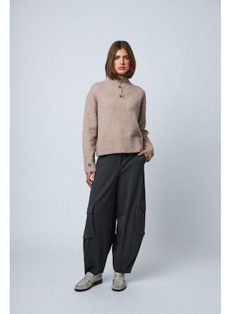 LINE Flora Button Neck Sweater - Mink Melange, photo 2 of 2