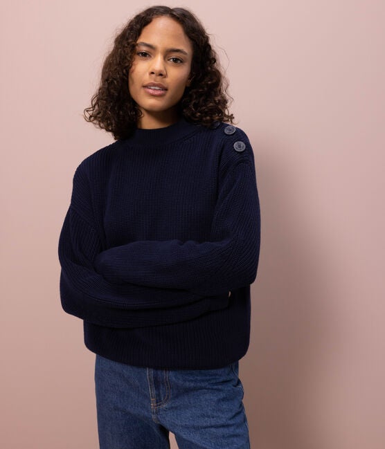 Navy blue knit sweater clearance