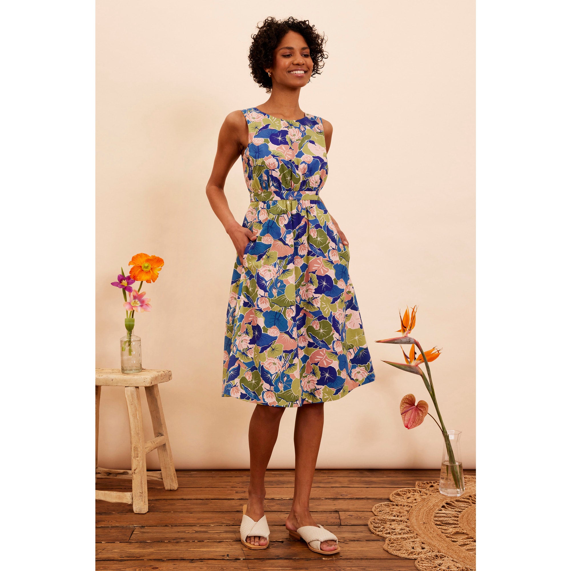 Emily Fin Lotus Flower Print Lucy Dress Foundation
